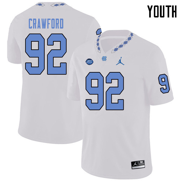 Jordan Brand Youth #92 Aaron Crawford North Carolina Tar Heels College Football Jerseys Sale-White